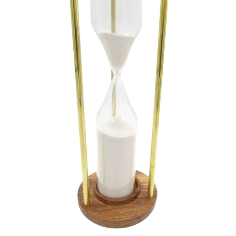 Brass and Wooden 30-Minute Hourglass with Engraving Personalization Option – an Elegant Gift for Any Occasion, Height 30.5 cm, White Sand, Classic Materials