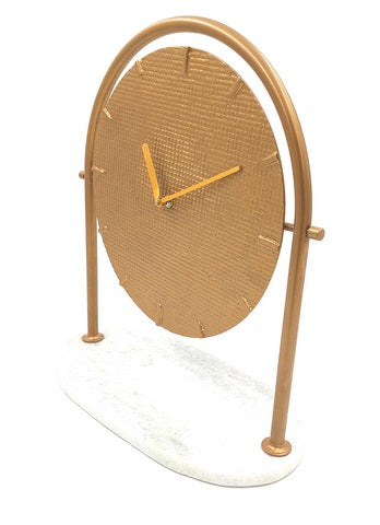 Round Metal Clock on a Marble Base - 4130