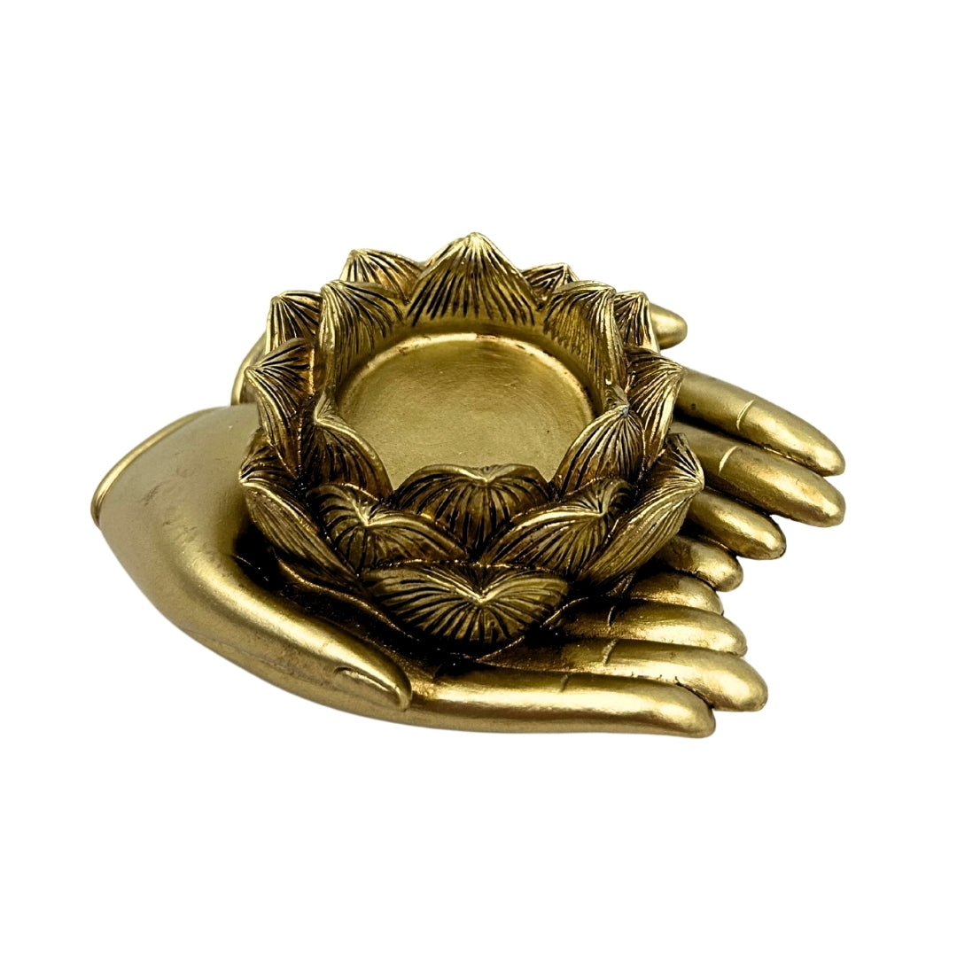 Gold Glamour Tealight Candle Holder – Hand – 311FJZ