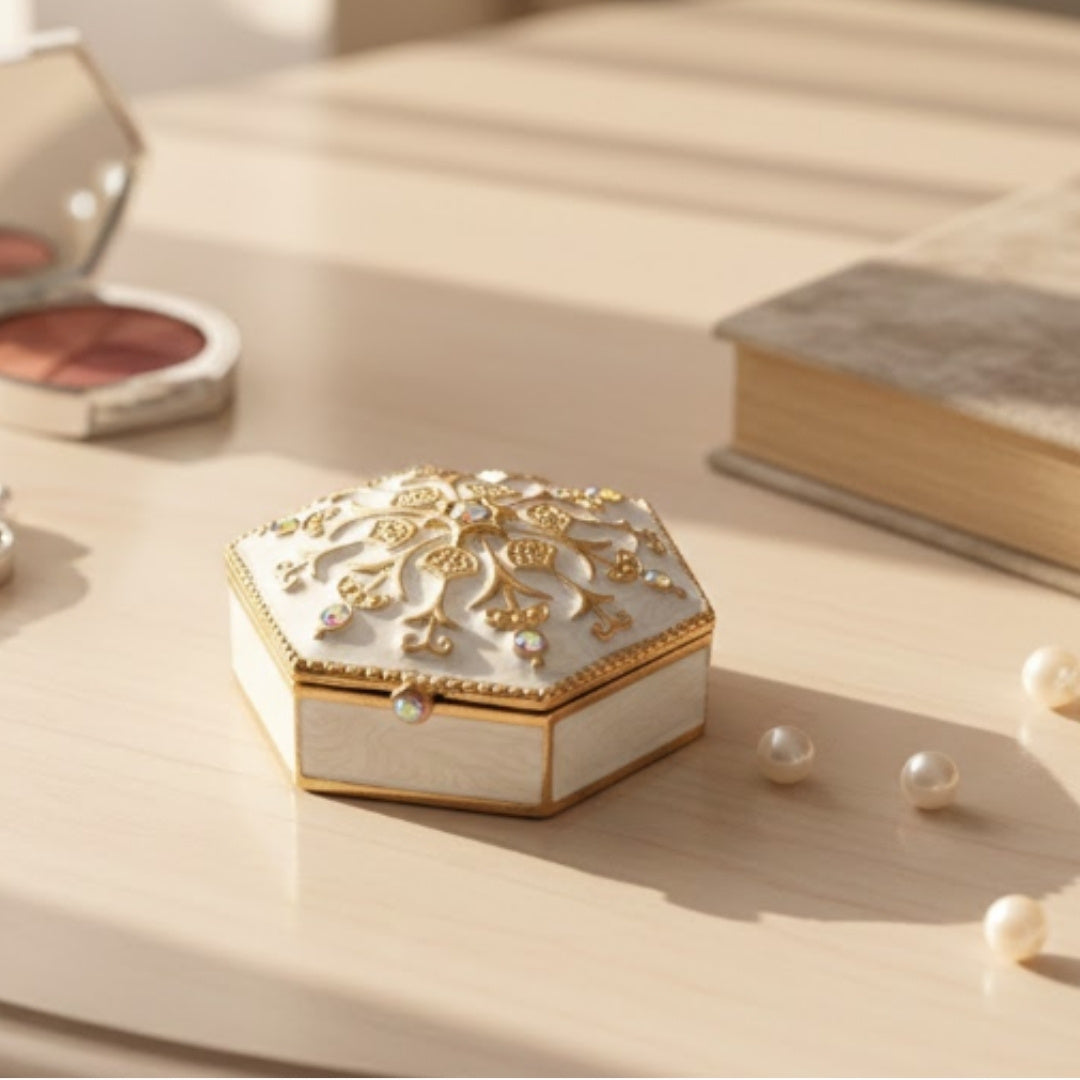 Richly Decorated Metal Gift Box with Crystals - B0035-08WH