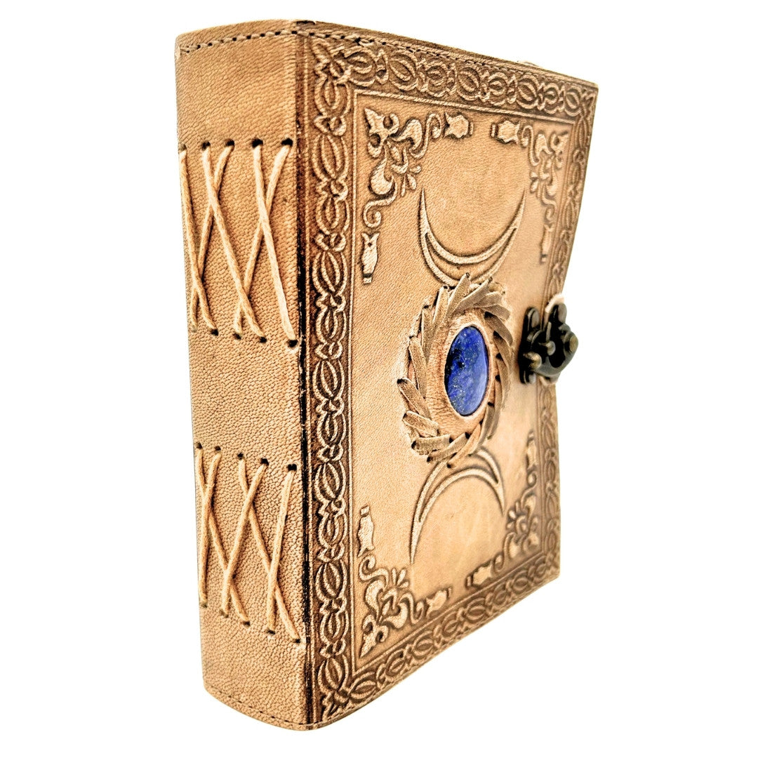 Retro Leather Notebook with Stone and Moon Phases – 200 Pages 150 GSM – H076