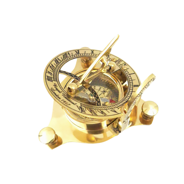 Brass Compass and Sundial in a Leather Case - SUN023F
