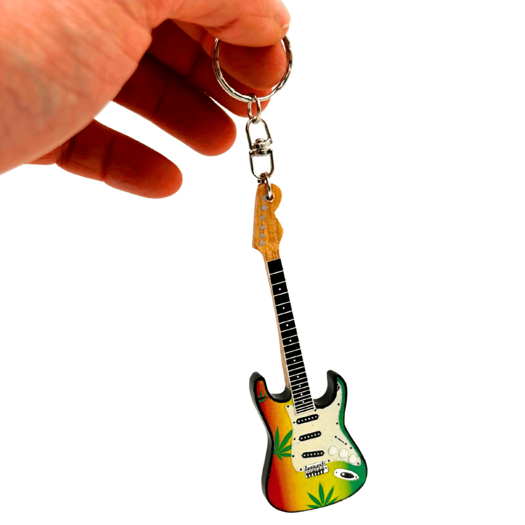 Guitar keyring in the style of Bob Marley, Reggae gadget - EGK-0641