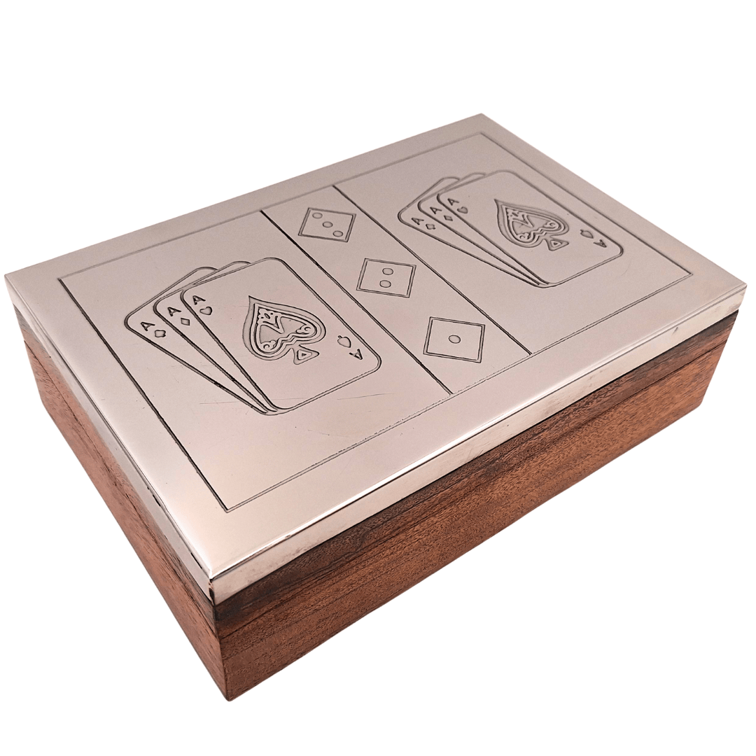 Two Decks of Cards and Dice in a Wooden Box with an Aluminum Top - DC-004