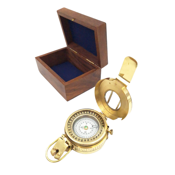 Brass Compass for Engineer, Surveyor, Soldier in a Wooden Box - CA32/2.5