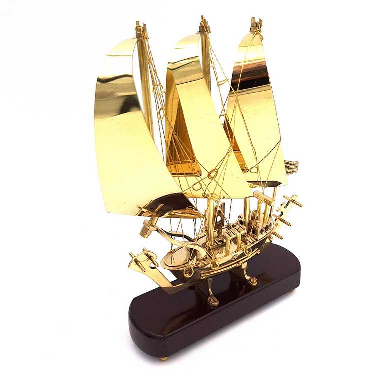Brass Ship on a Wooden Base - 30cm - N-3615A