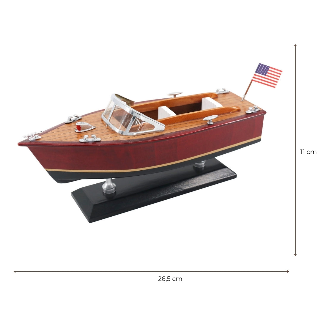 Wooden Motorboat Model – Classic Motorboat 26cm – Office Decoration – MOT04ML