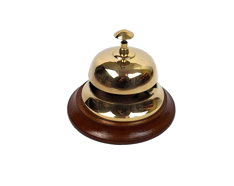 Brass hotel gong on a wooden base - TB27/4