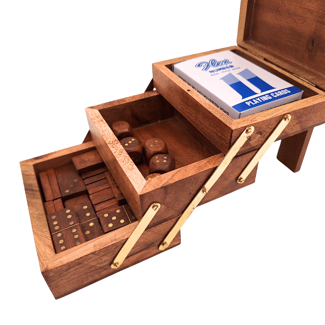 Elegant 3-in-1 Game Set - Cards Dice Dominoes - DNU-101