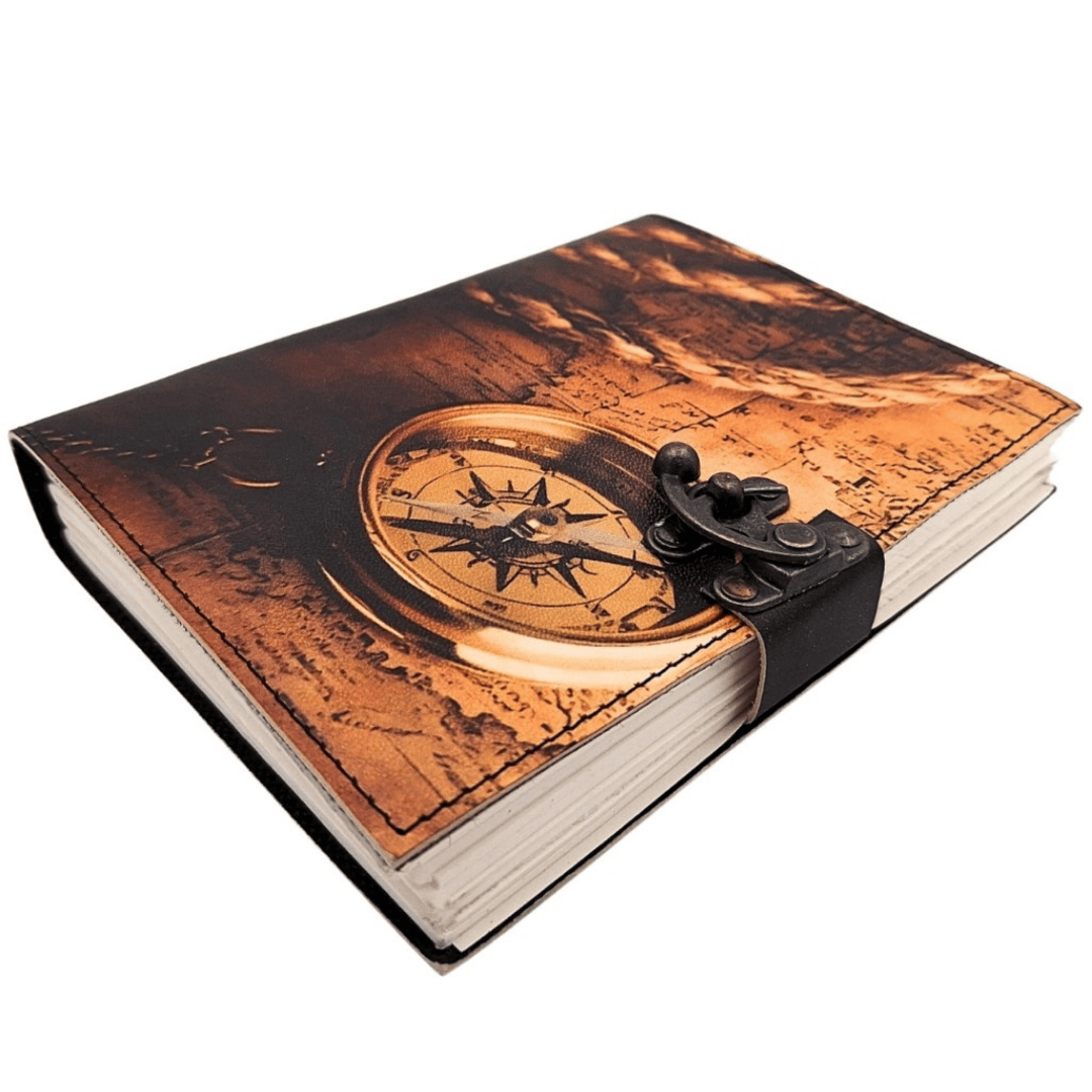 Leather Notebook Compass Retro Vintage 200 Pages – Gift for a Traveler - AH10A