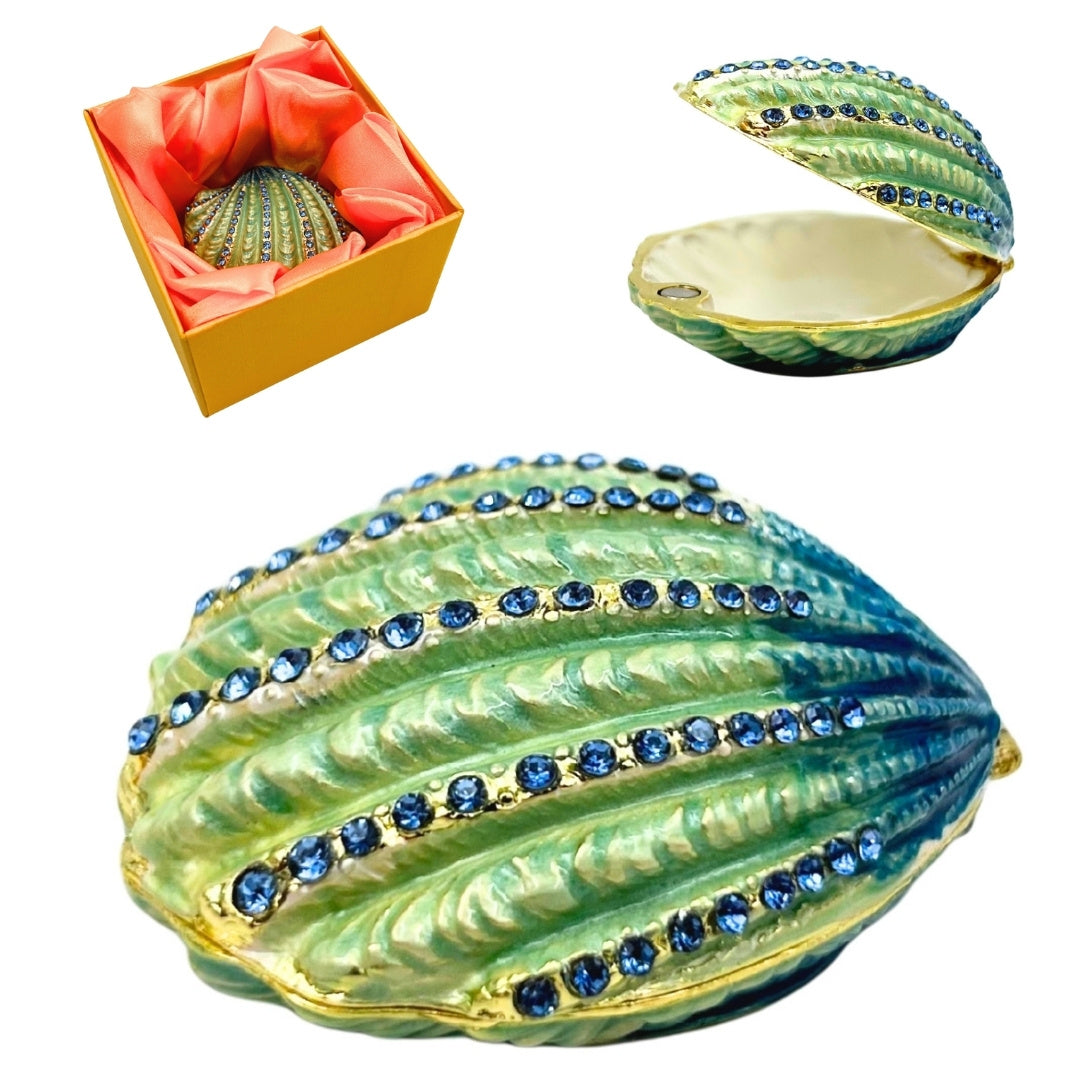 Small Jewelry Trinket Box Decorated with Crystals – Seashell – HX068