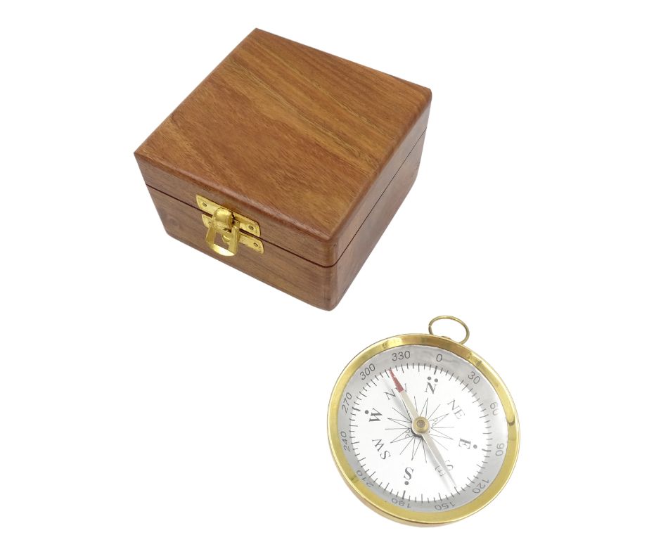 Brass Compass in a Wooden Box - C35A