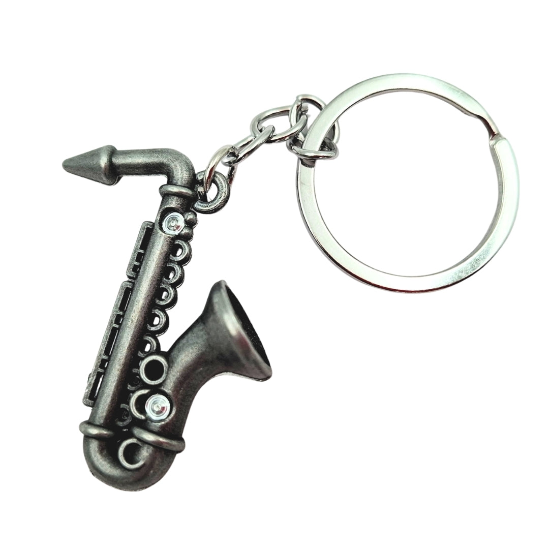 Metal Saxophone Keychain in Silver Color