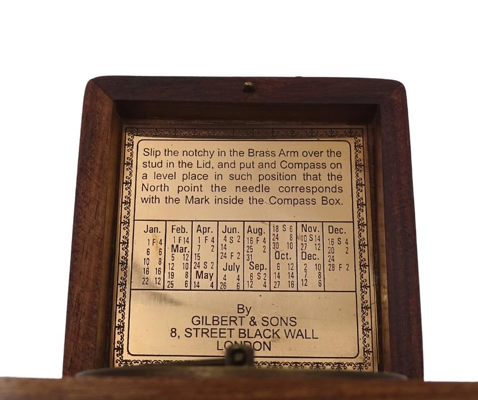 Compass with Gilbert Sundial in Wooden Case with Personalized Engraving Option