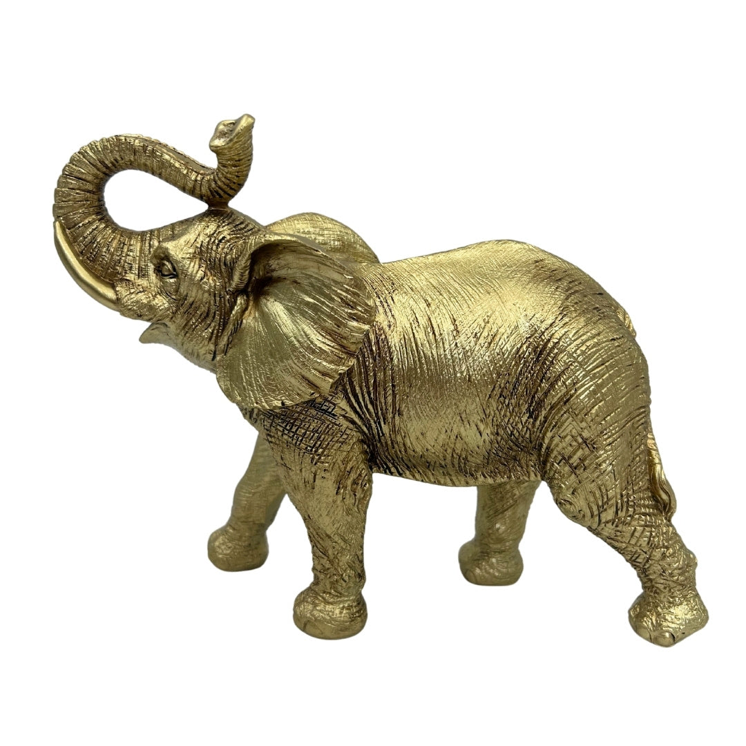 Gold Elephant with Raised Trunk – Little Elephant Decorative Figurine - 141FJZ