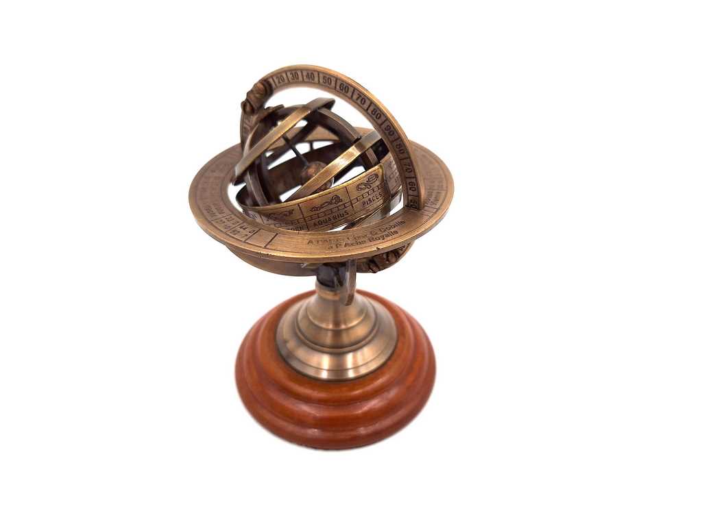Decorative Brass Astrolabe on a Wooden Base - NI351