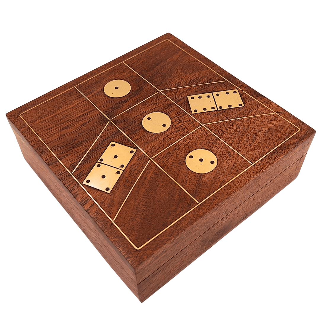 Game Set - Dominoes and Dice in a Wooden Box - DO-002