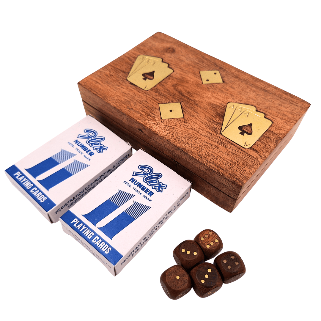 Two Decks of Cards and Dice in a Wooden Box - DNU-2790