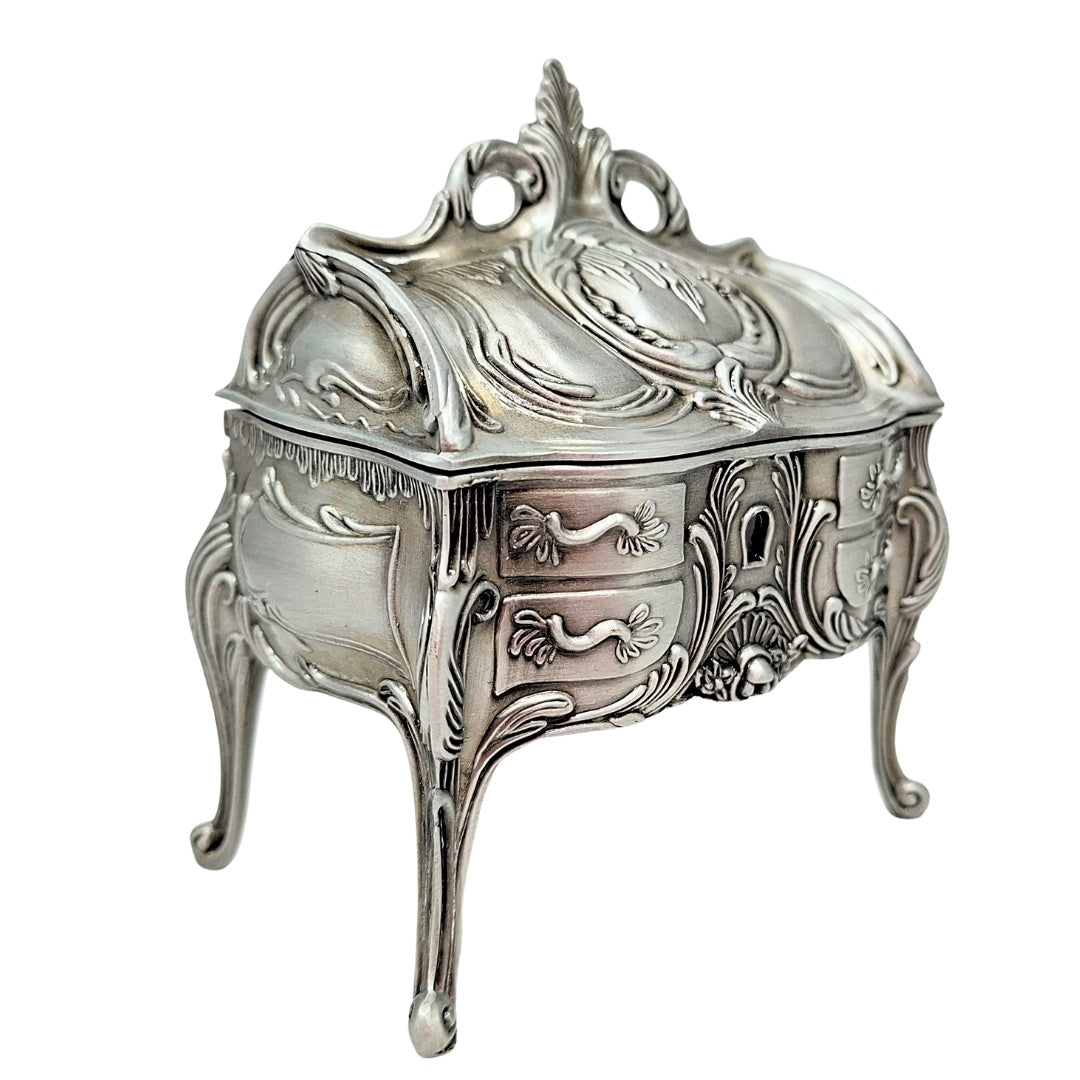 Metal Jewelry Box, Silver, Retro - 2056M