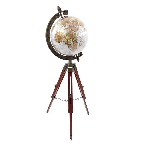 Elegant Colonial Globe on a Wooden Tripod NC2140 with Adjustable Height up to 78 cm, Laminated Map in Shades of White and Brown, Perfect Gift with Personalized Engraving Option