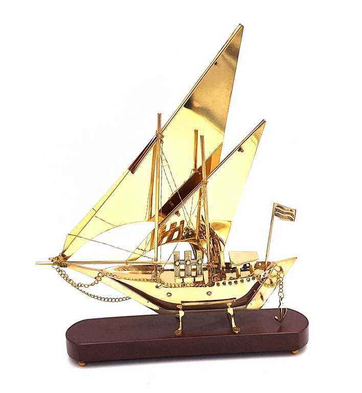 Brass Ship on a Wooden Base 43cm - N-4453