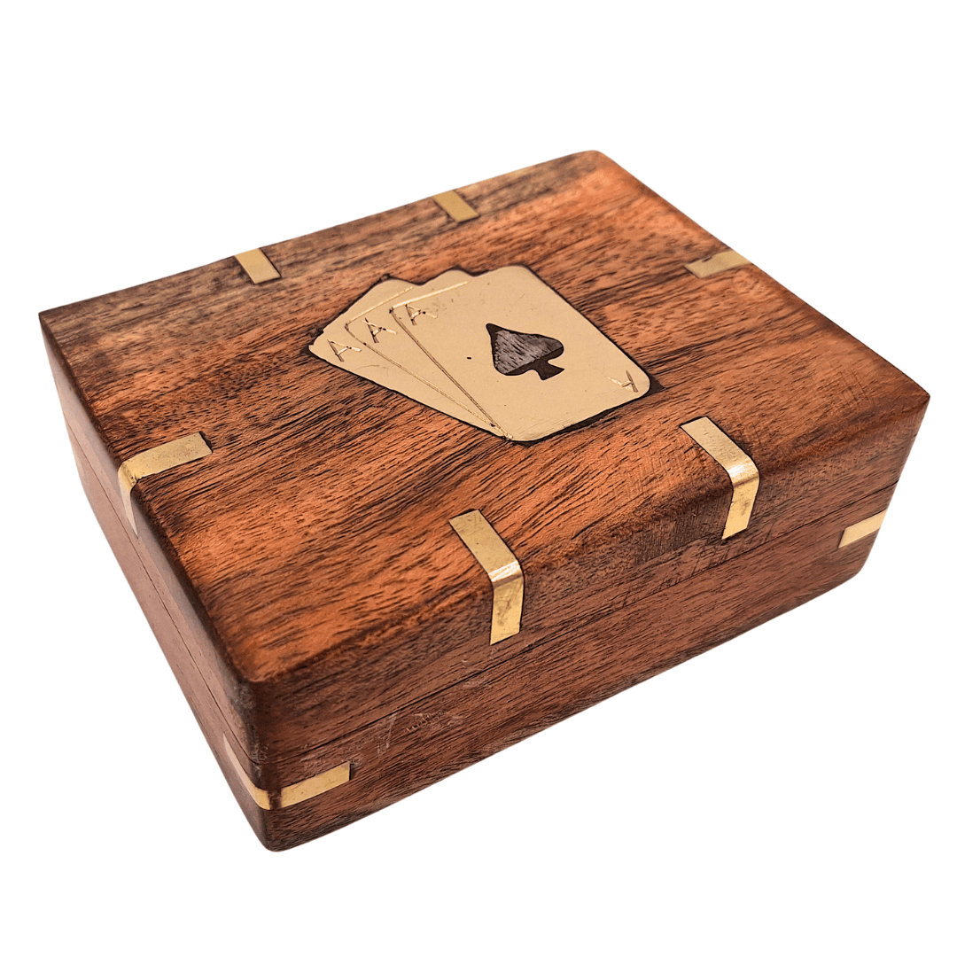 Deck of Cards in a Wooden Box with Brass Decorations - CS-005