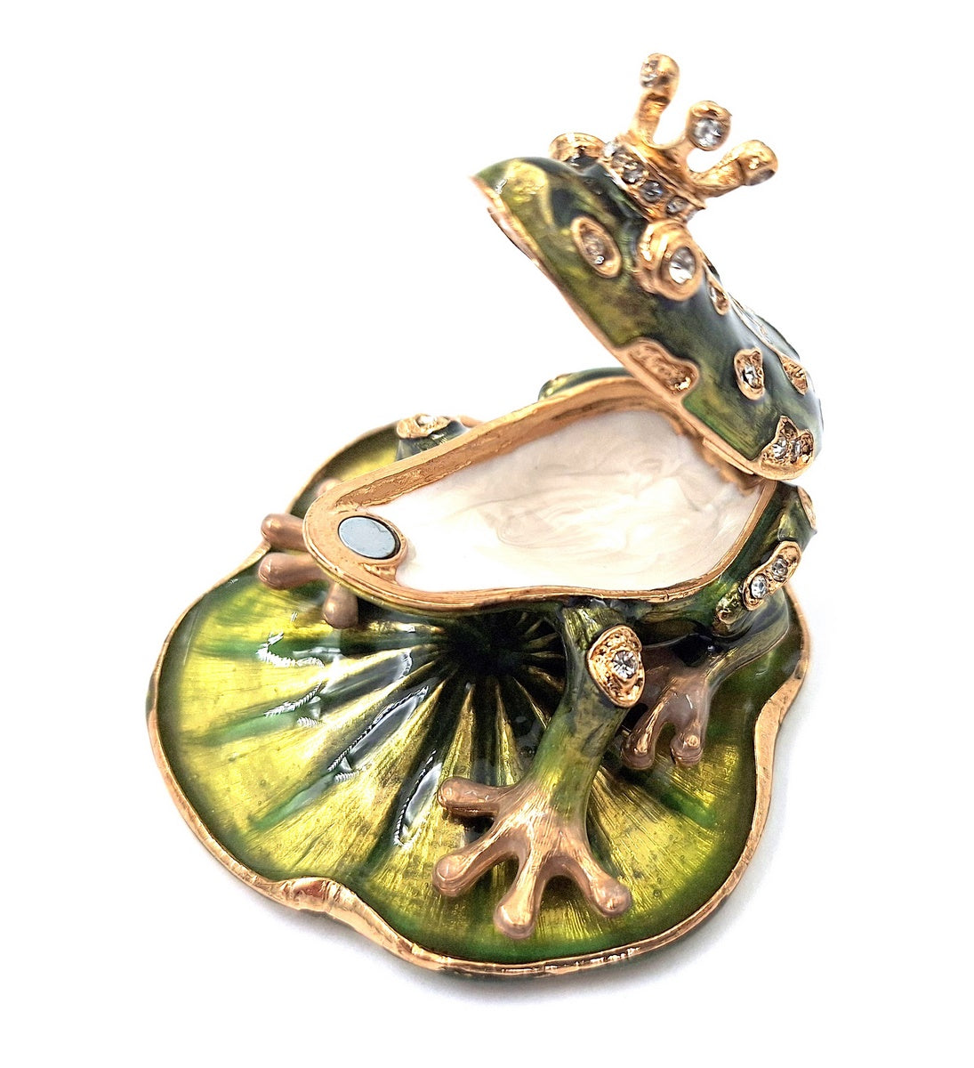 Exclusive, Richly Decorated Metal Box with Crystals - Frog - B0746-54