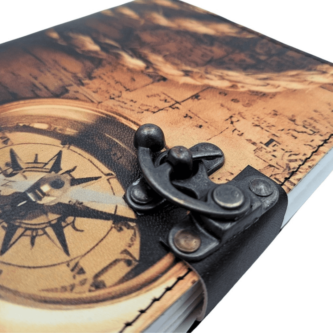 Leather Notebook Compass Retro Vintage 200 Pages – Gift for a Traveler - AH10A