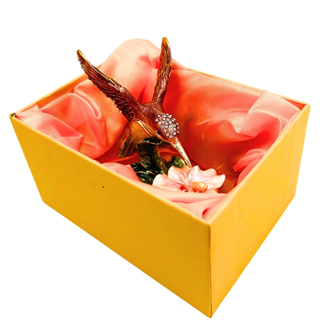 Exclusive Small Jewelry Trinket Box Decorated with Crystals – Hummingbird – HX357