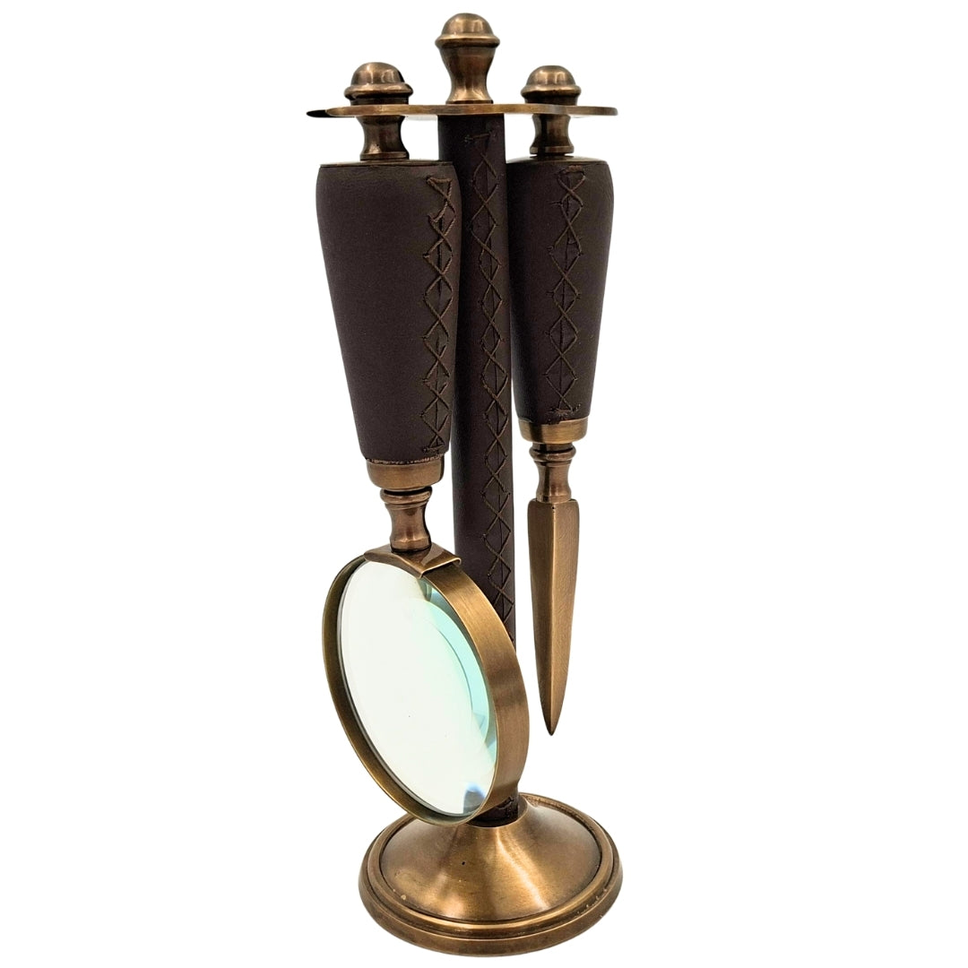 Elegant Office Set Made of Brass and Leather