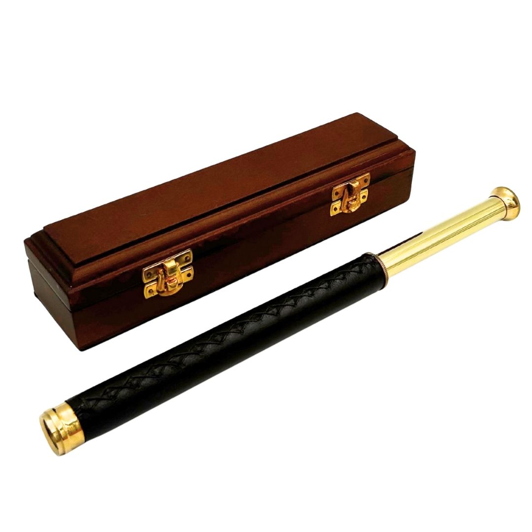 Brass and Leather Spyglass in a Wooden Box – HT013