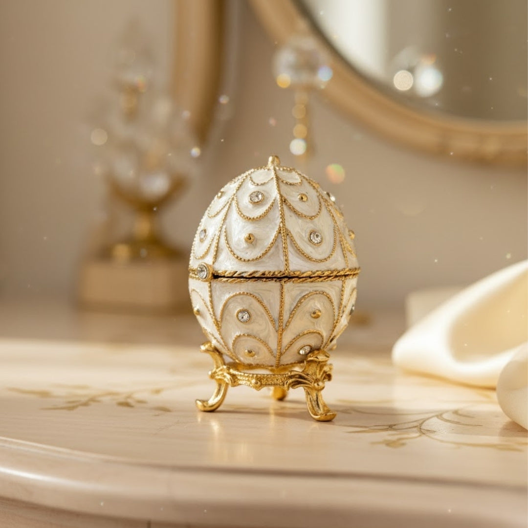Exclusive Metal Fabergé Egg Trinket Box with Crystals - B0748-17WH