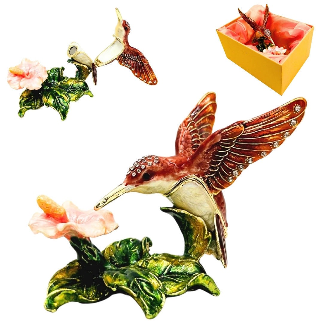 Exclusive Small Jewelry Trinket Box Decorated with Crystals – Hummingbird – HX357