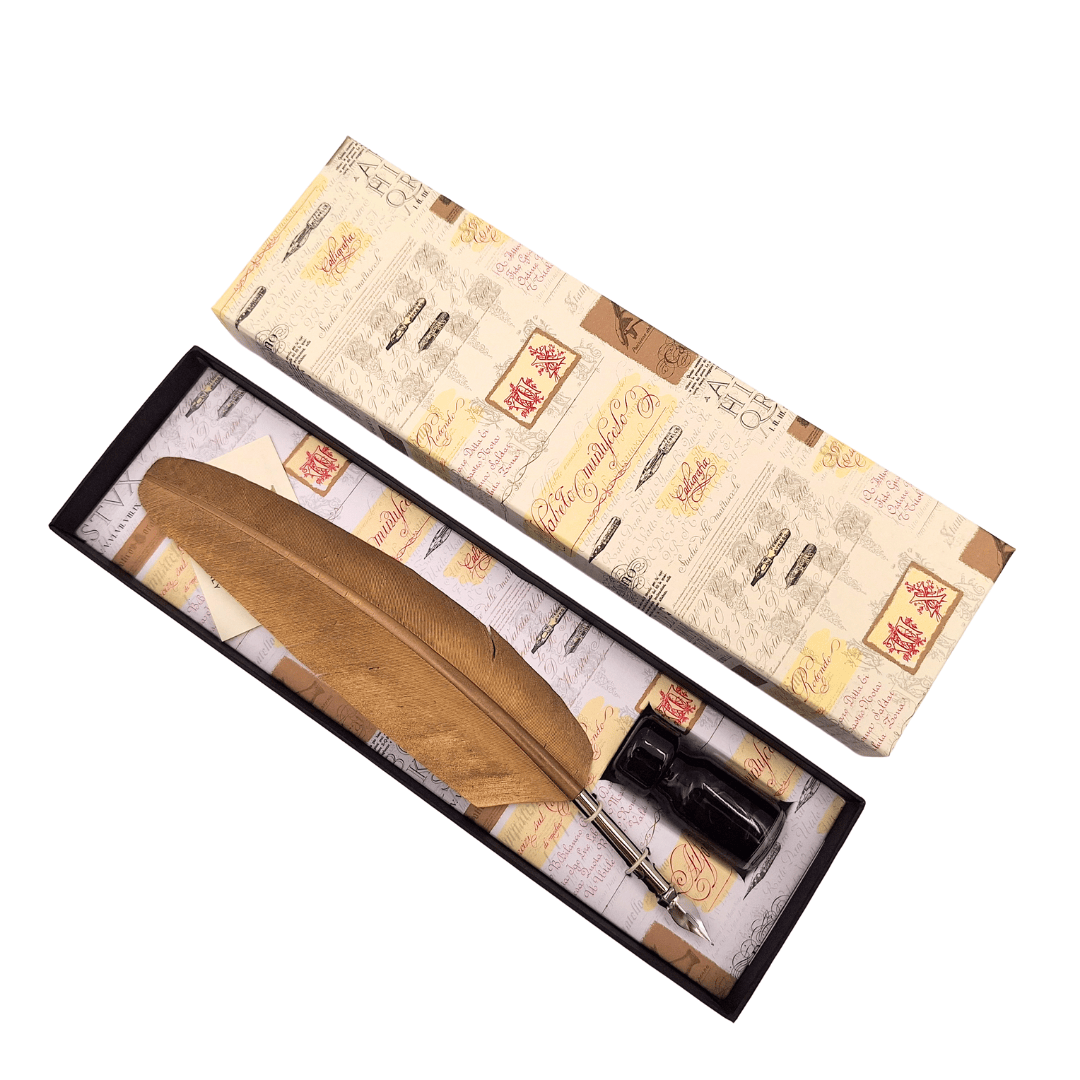 Calligraphy Set - Gold Goose Feather Quill with Nib + Ink – 7262