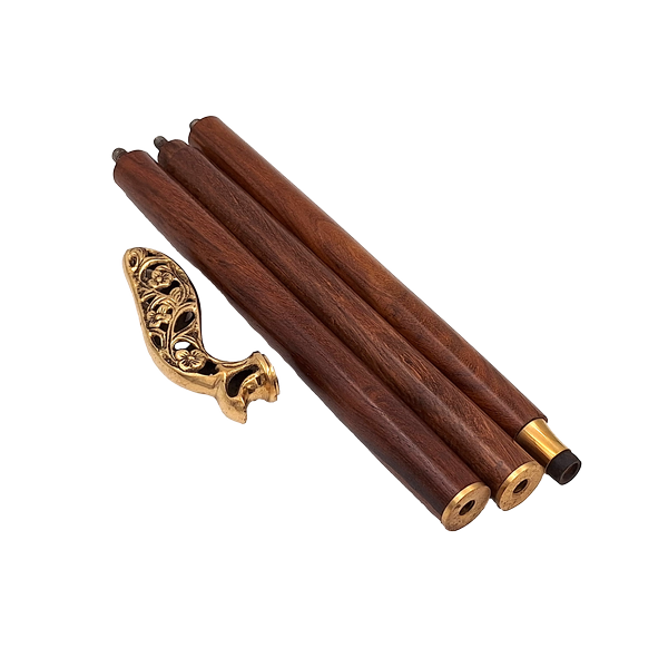 Folding Wooden Walking Stick with a richly decorated handle - DNU-014A