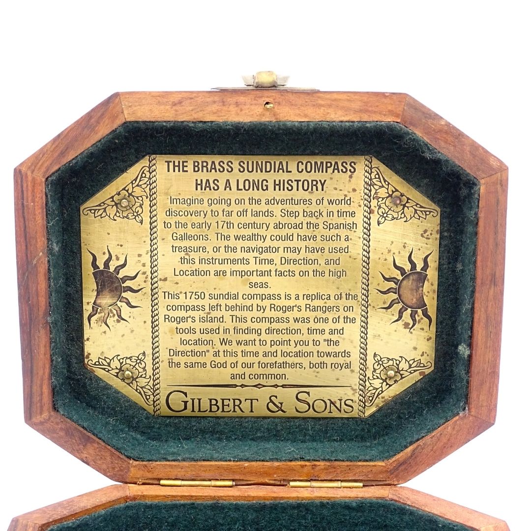 Sundial with Compass in a Wooden Box – Retro Gift for a Traveler – SUN-0106