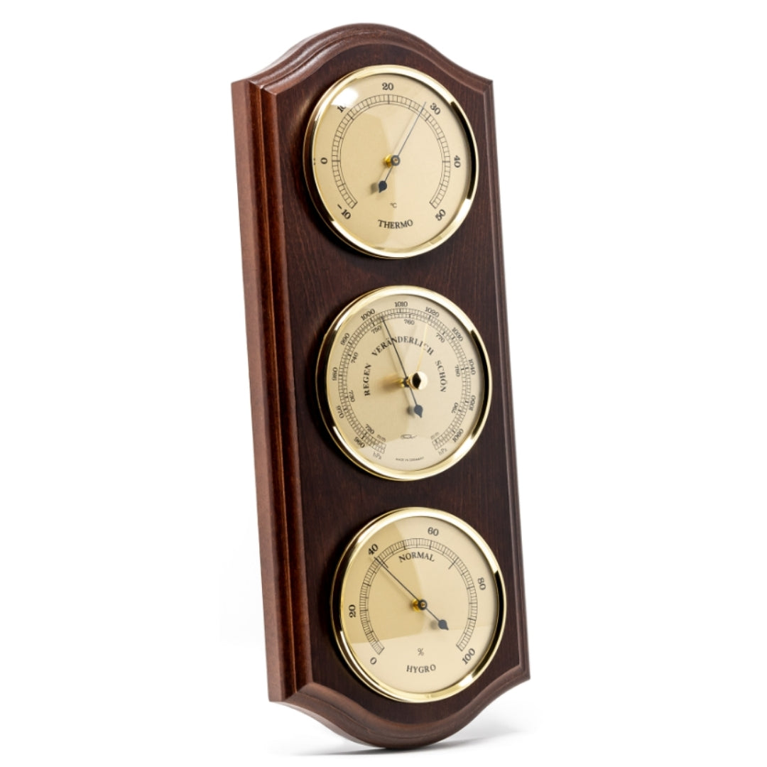 Fischer weather station - barometer hygrometer thermometer - brass wood - 9176-22