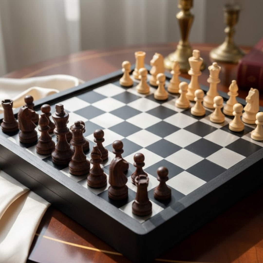 Wood and Metal Chess Set 33x33cm - G334B