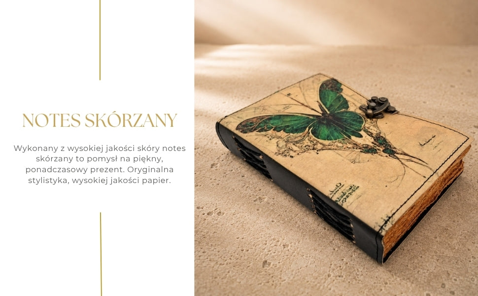Retro Leather Notebook Butterfly - Goat Leather 200 Pages - AH20