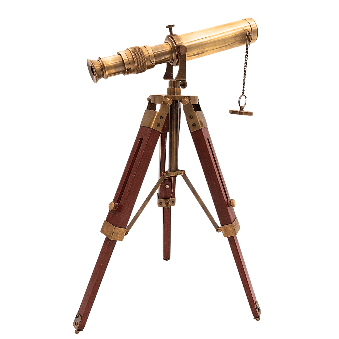 Retro Brass Spyglass on a Wooden Tripod – Adjustable Height – SR010