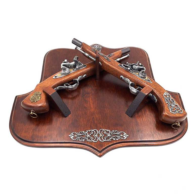 Replicas of 2 Flintlock Pistols on a Hanger – for Wall Mounting – TR-237