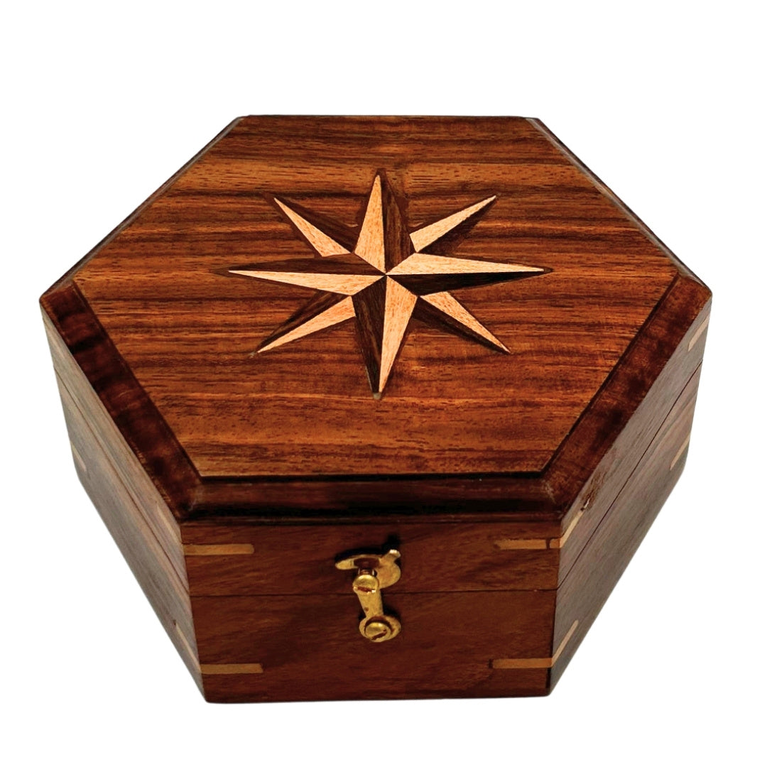 Brass Compass with Sundial in an Elegant Wooden Box - Perfect Personalized Gift with Engraving Option - Retro Style, Classic Craftsmanship, High Quality