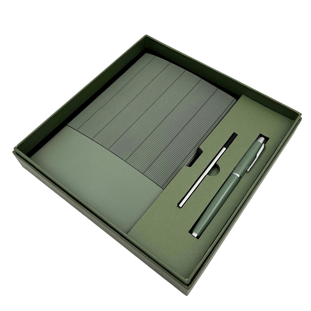 Elegant Gift Set - Leather A5 Notebook with Pen in a Gift Box - Olive Green - EE14