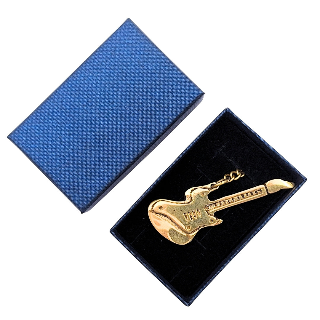Brass Guitar Keychain in an Elegant Box – Gift for a Guitarist - KRT21A