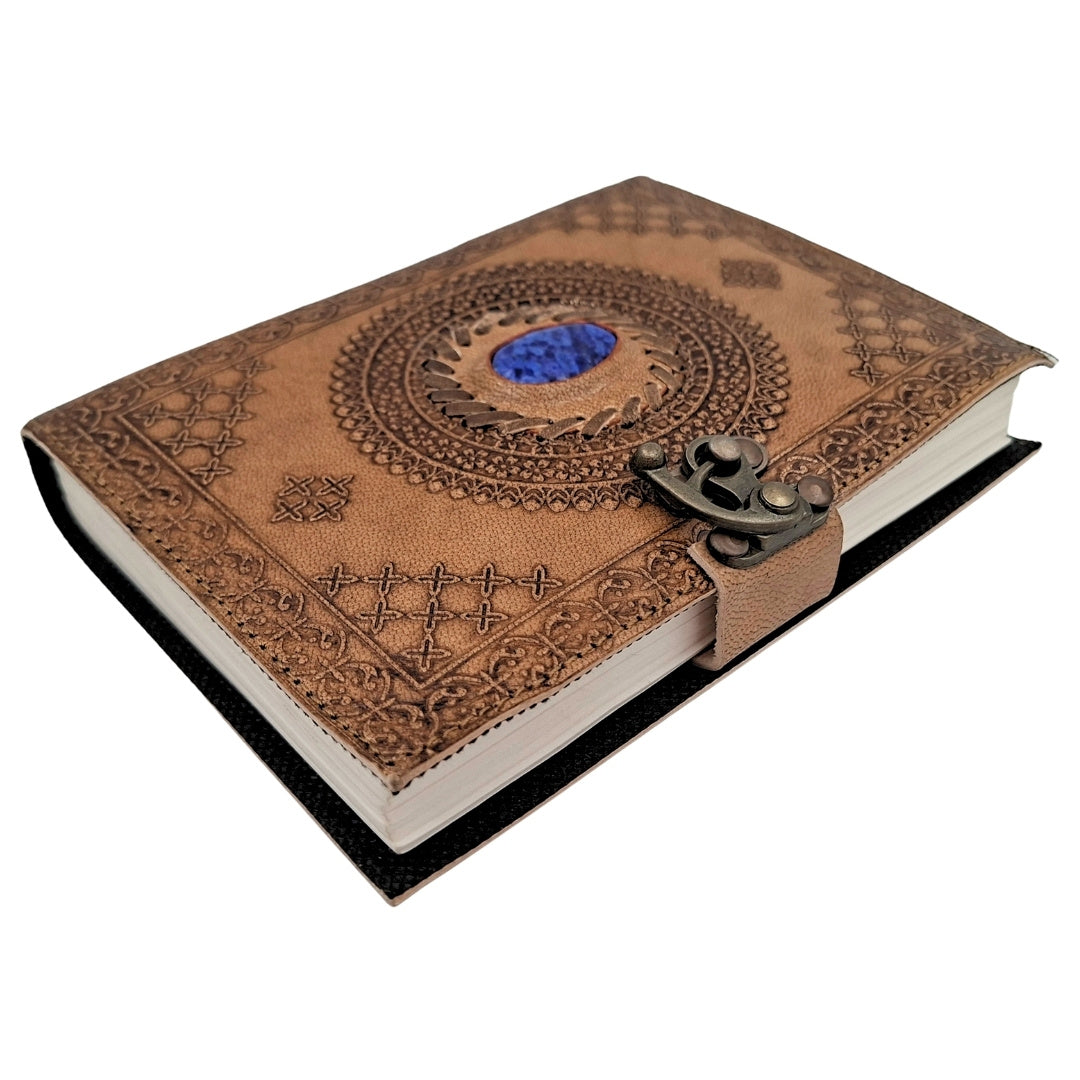 Retro Leather Notebook with Stone - Buffalo Leather - AH16