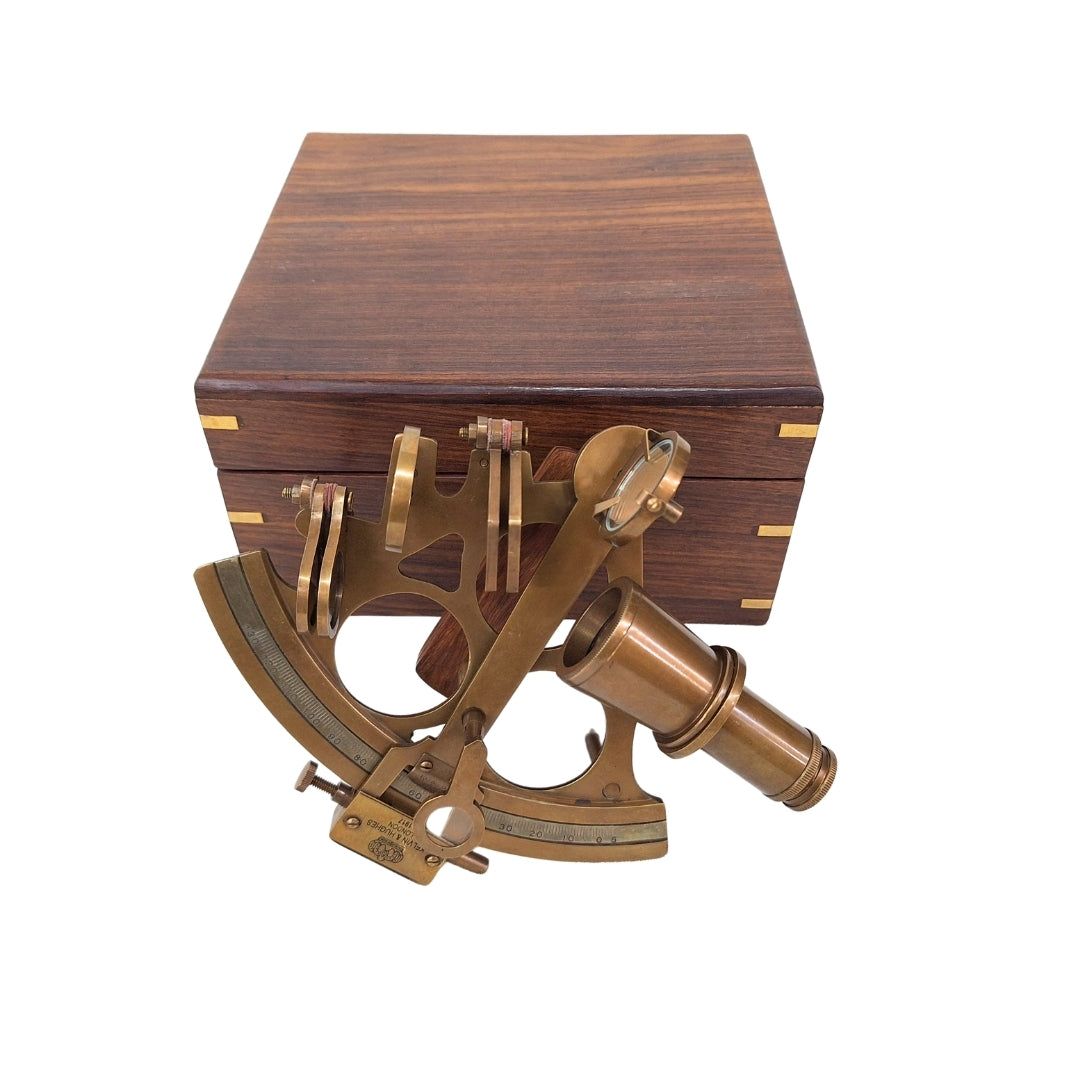 Large Brass Sextant in an Elegant Wooden Box with Custom Engraving