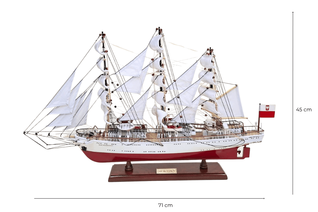 Exclusive XXL 71 cm Dar Młodzieży sailing ship model, with the option of personalization by engraving