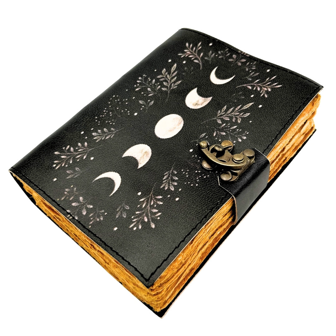 Retro Leather Notebook with Moon Phases – Goatskin, 200 Pages, 150 GSM Paper – H080