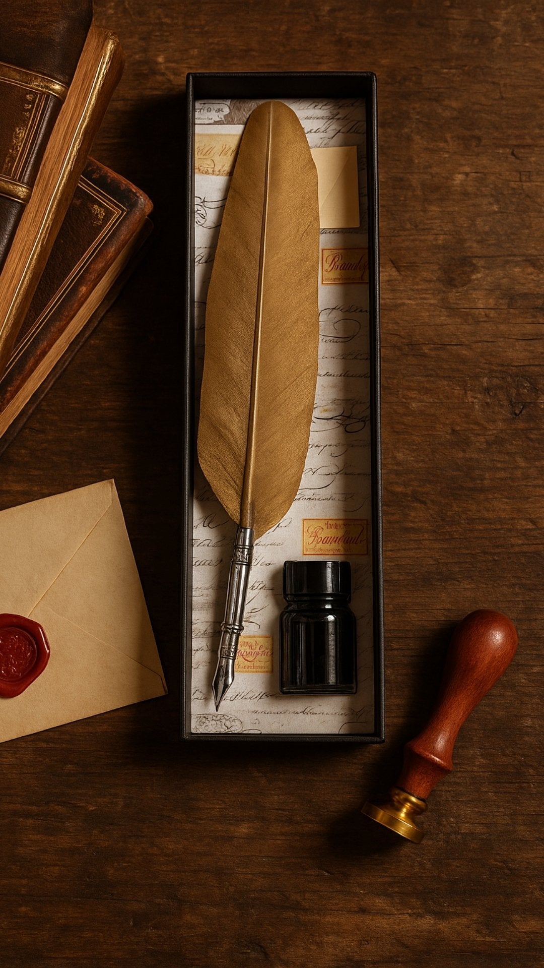 Calligraphy Set - Gold Goose Feather Quill with Nib + Ink – 7262