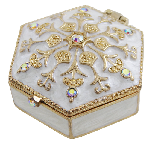 Richly Decorated Metal Gift Box with Crystals - B0035-08WH